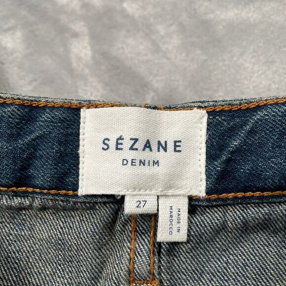 Sezane Denim Jeans Womens 27 Button Fly High Rise Raw Hem Organic Cotton New - Picture 4 of 12
